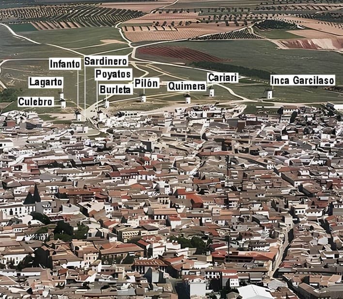 mapa de Campo de Criptana con sus correspondientes molinos junto a sus nombres