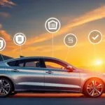 Coche de alquiler con iconos de sus ventajas