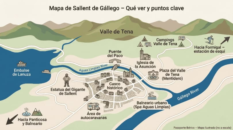 Mapa de Sallent de Gállego con los principales lugares que ver y servicios útiles (Sallent de Gállego Maps)